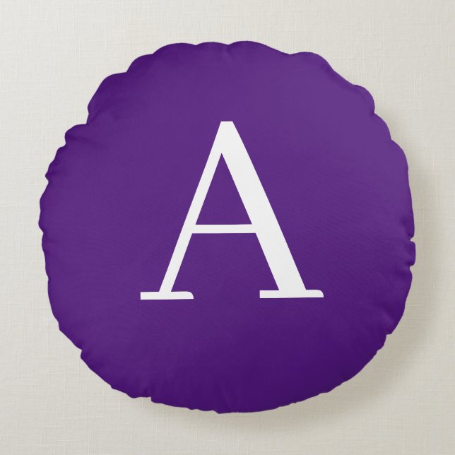 Initiaal Letter-monogram Paars en blauw Rond Kussen (Voorkant)