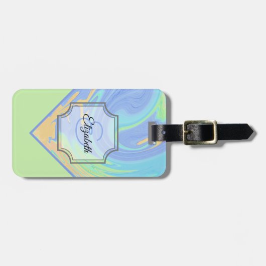 Initiaal Letter Monogram Pastel Swirl Aangepaste n Bagagelabel (Voorkant horizontaal)