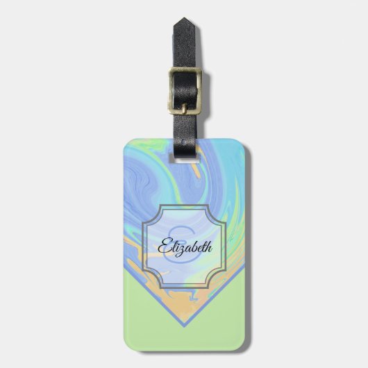 Initiaal Letter Monogram Pastel Swirl Aangepaste n Bagagelabel (Voorkant verticaal)