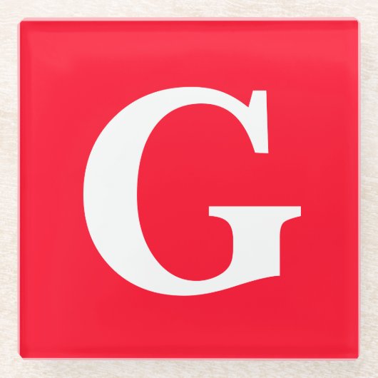 Initiaal Letter Monogram Rood Wit Vlak Eenvoudig Glazen Onderzetter (Voorkant)