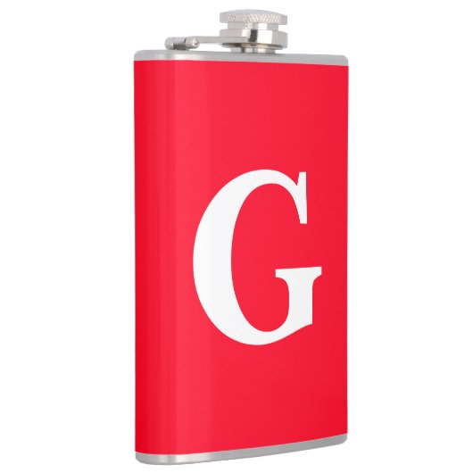 Initiaal Letter Monogram Rood Wit Vlak Eenvoudig Heupfles (Rechts)