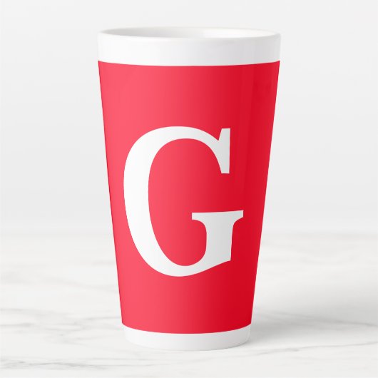 Initiaal Letter Monogram Rood Wit Vlak Eenvoudig Latte Mok (Voorkant)