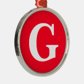 Initiaal Letter Monogram Rood Wit Vlak Eenvoudig Metalen Ornament (Rechts)