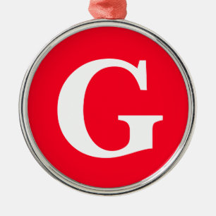 Initiaal Letter Monogram Rood Wit Vlak Eenvoudig Metalen Ornament