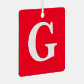 Initiaal Letter Monogram Rood Wit Vlak Eenvoudig Metalen Ornament (Voorkant Rechts)