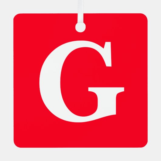 Initiaal Letter Monogram Rood Wit Vlak Eenvoudig Metalen Ornament (Voorkant)