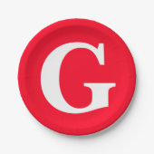 Initiaal Letter Monogram Rood Wit Vlak Eenvoudig Papieren Bordje (Voorkant)