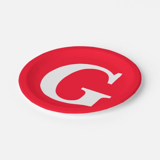 Initiaal Letter Monogram Rood Wit Vlak Eenvoudig Papieren Bordje (Gekanteld)