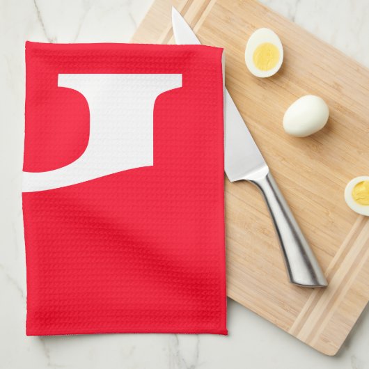 Initiaal Letter Monogram Rood Wit Vlak Eenvoudig Theedoek (Quarter Fold)