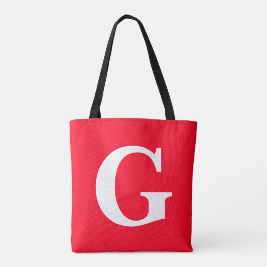 Initiaal Letter Monogram Rood Wit Vlak Eenvoudig Tote Bag (Achterkant)