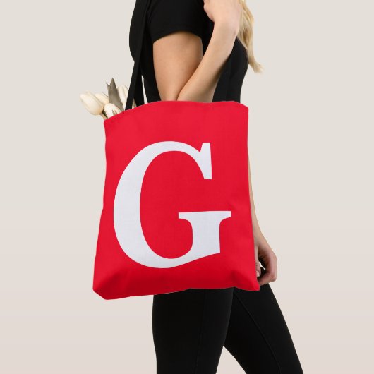 Initiaal Letter Monogram Rood Wit Vlak Eenvoudig Tote Bag (Dichtbij)