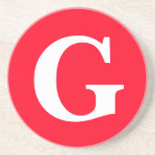 Initiaal Letter Monogram Rood Wit Vlak Eenvoudig Zandsteen Onderzetter (Voorkant)