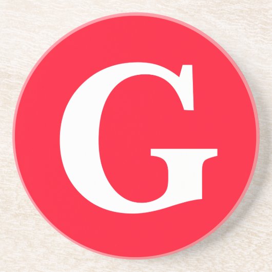 Initiaal Letter Monogram Rood Wit Vlak Eenvoudig Zandsteen Onderzetter (Voorkant)