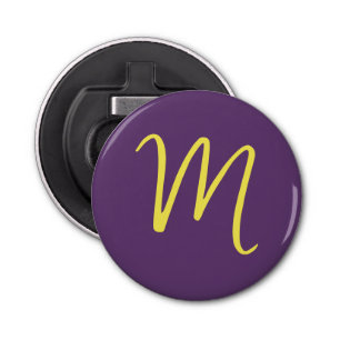 Initiaal Letter Monogram Stijlvol Indigo Geel Button Flesopener