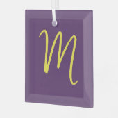 Initiaal Letter Monogram Stijlvol Indigo Geel Glas Ornament (Voorkant links)