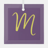 Initiaal Letter Monogram Stijlvol Indigo Geel Glas Ornament (Voorkant)