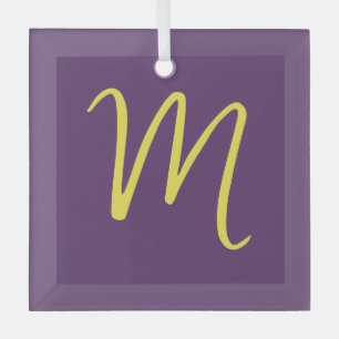 Initiaal Letter Monogram Stijlvol Indigo Geel Glas Ornament