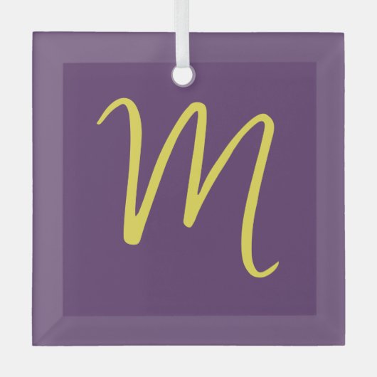 Initiaal Letter Monogram Stijlvol Indigo Geel Glas Ornament (Voorkant)