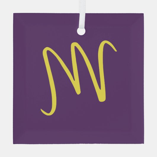 Initiaal Letter Monogram Stijlvol Indigo Geel Glas Ornament (Achterkant)