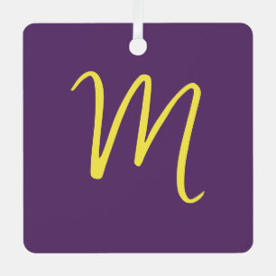 Initiaal Letter Monogram Stijlvol Indigo Geel Metalen Ornament