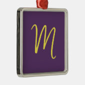 Initiaal Letter Monogram Stijlvol Indigo Geel Metalen Ornament (Rechts)