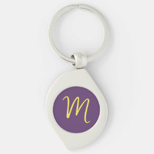 Initiaal Letter Monogram Stijlvol Indigo Geel Sleutelhanger