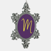 Initiaal Letter Monogram Stijlvol Indigo Geel Tin Sneeuwvlok Ornament (Links)