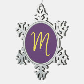 Initiaal Letter Monogram Stijlvol Indigo Geel Tin Sneeuwvlok Ornament (Rechts)