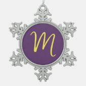 Initiaal Letter Monogram Stijlvol Indigo Geel Tin Sneeuwvlok Ornament (Voorkant)