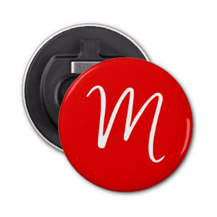 Initiaal Letter Monogram stijlvol rood wit Button Flesopener