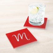Initiaal Letter Monogram stijlvol rood wit Glazen Onderzetter (Schuin)