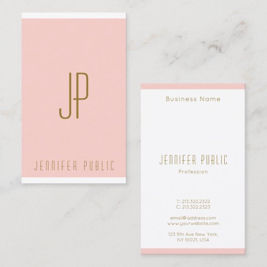 Initiaal Letter Monogram zwart roze goud - Vertica Visitekaartje (Voorkant / Achterkant)