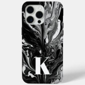 Initiaal Letter Monogram Zwart Wit Inktmarmer Case-Mate iPhone Case (Achterkant)