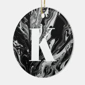 Initiaal Letter Monogram Zwart Wit Inktmarmer Keramisch Ornament (Links)