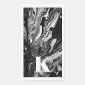 Initiaal Letter Monogram Zwart Wit Inktmarmer Servet (Voorkant)