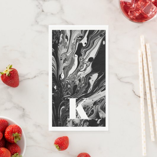 Initiaal Letter Monogram Zwart Wit Inktmarmer Servet (Insitu)
