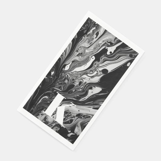 Initiaal Letter Monogram Zwart Wit Inktmarmer Servet (Hoek)