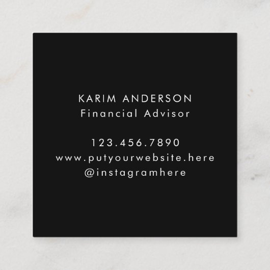 Initiaal Letter Monogram Zwart Wit Inktmarmer Vierkante Visitekaartje (Achterkant)