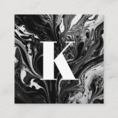 Initiaal Letter Monogram Zwart Wit Inktmarmer Vierkante Visitekaartje (Voorkant)