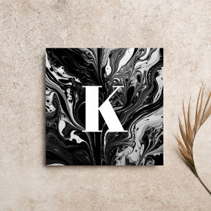 Initiaal Letter Monogram Zwart Wit Inktmarmer Vierkante Visitekaartje