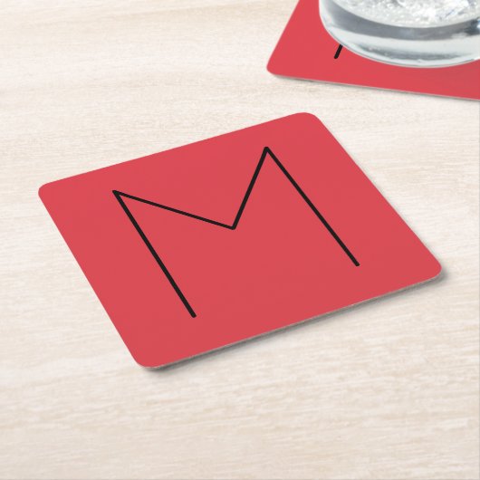 Initiaal Letter Monogramed Modern Minimalist Red Kartonnen Onderzetters (Schuin)
