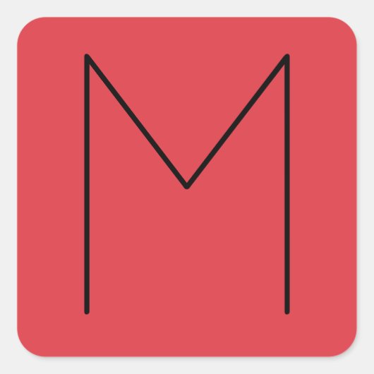 Initiaal Letter Monogramed Modern Minimalist Red Vierkante Sticker (Voorkant)