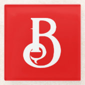 Initiaal Letter Monogramed Red White Classical Glazen Onderzetter (Voorkant)