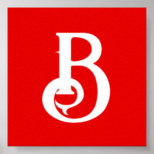 Initiaal Letter Monogramed Red White Classical Poster