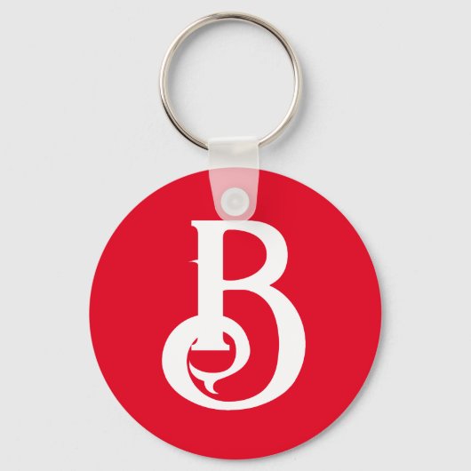 Initiaal Letter Monogramed Red White Classical Sleutelhanger (Voorkant)