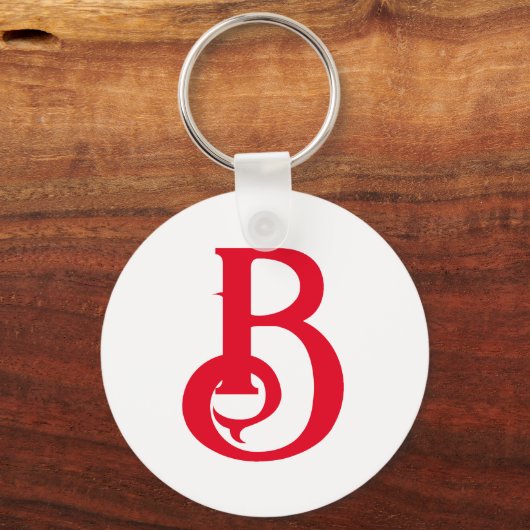 Initiaal Letter Monogramed Red White Classical Sleutelhanger (Achterkant)