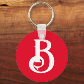 Initiaal Letter Monogramed Red White Classical Sleutelhanger (Voorkant)