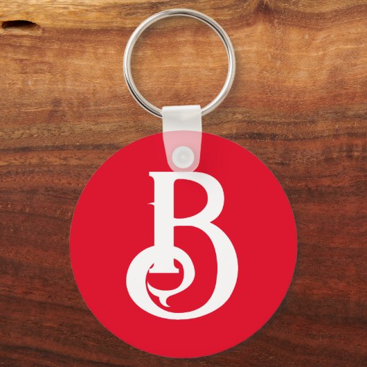 Initiaal Letter Monogramed Red White Classical Sleutelhanger (Voorkant)