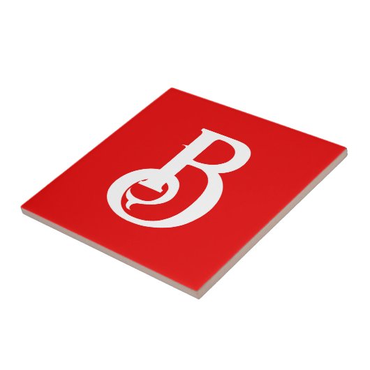 Initiaal Letter Monogramed Red White Classical Tegeltje (Zijkant)