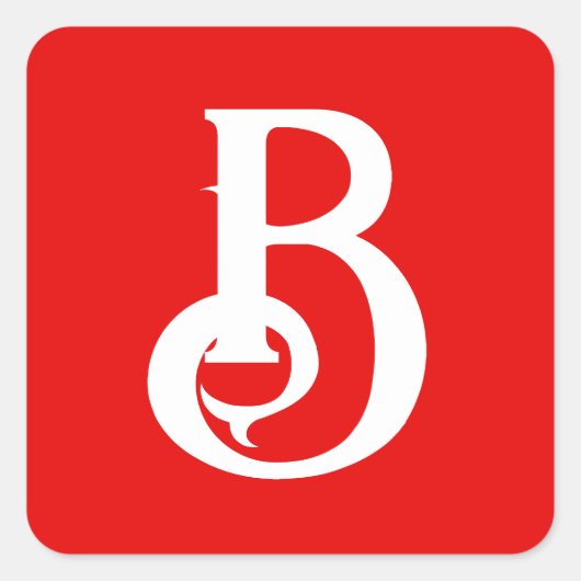 Initiaal Letter Monogramed Red White Classical Vierkante Sticker (Voorkant)